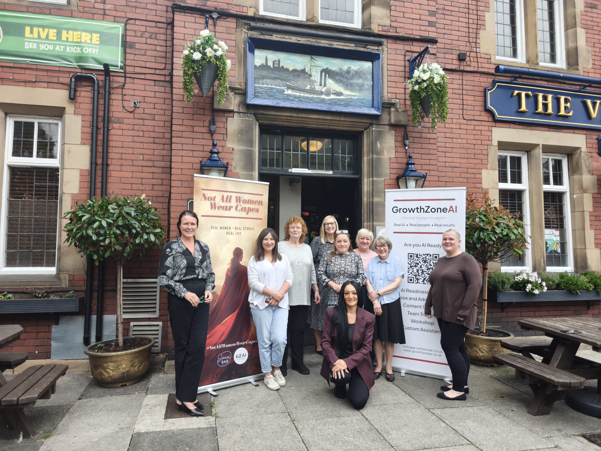 Kaye Nicholson and the women who attended the #NotAllWomenWearCapes Bring Your Brilliance networking morning outside The Vigilant Inn in South Shields