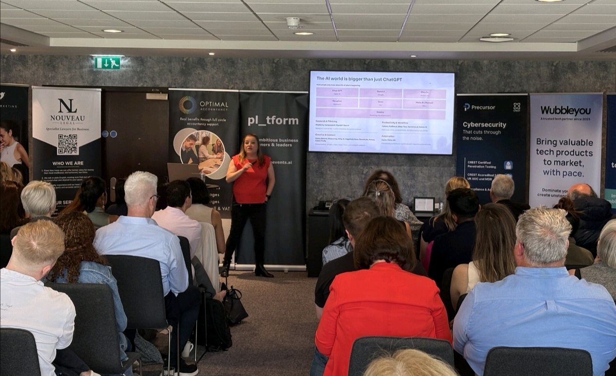 Kaye Nicholson presenting to a full audience at the Platform event